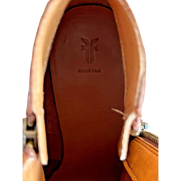 Frye Boots Ankle Booties Judith Leather Block Heel Double Zip Sz 8.5 brown - Picture 10 of 11